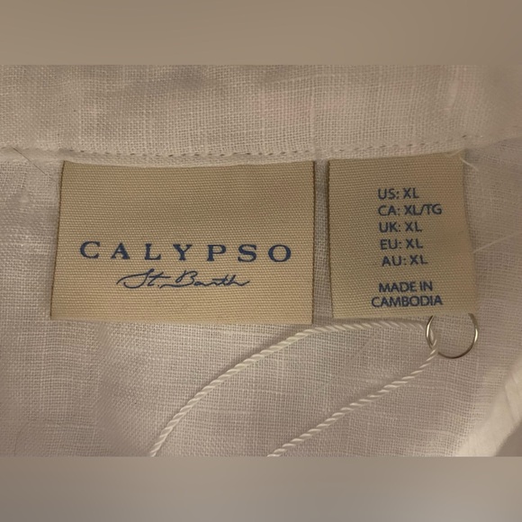 Calypso St Barth NWT 100% Linen White Blouse Top Cropped Button XL - Picture 9 of 9